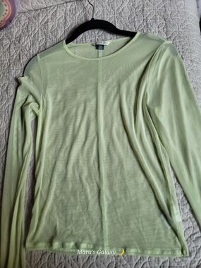 American Eagle Sheer Green Mesh Long Sleeve Top